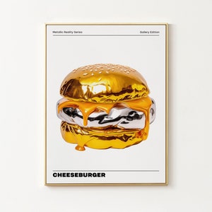 Cheeseburger Food Wandkunst, Küchen Wandkunst, Küchendekor, modernes Essen Wand Druck, Lebendiges Chrom Holographisches Poster, Modern Style