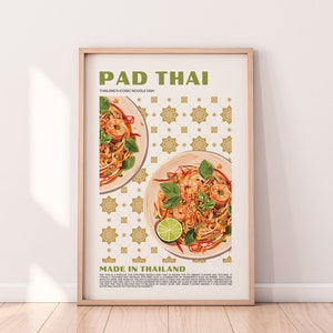 Pad Thai Poster, Food Print, Modern Kitchen Decor, Illustration, Thailand, Food, Chef Print, Bar Art, Exhibition Poster, Retro Wall Art