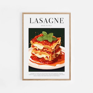 Lasagna Poster, Food Print, Italian Food, Retro Poster, Housewarming Gift, Kitchen Decor, Mid Century Poster, Minimalist Print, Food Art