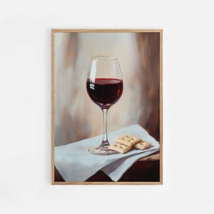 Czerwone wino i krakersy solone, ekscentryczna sztuka ścienna koktajlowa, fantazyjna dekoracja wózka barowego, modny plakat kuchenny, elegancki prezent z obrazem olejnym nr 939
