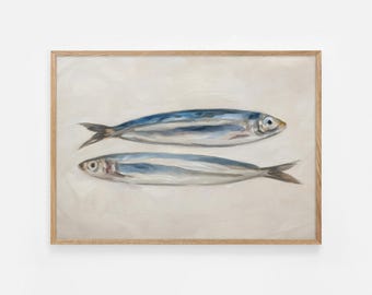 Sardines Art Print, Oil Painting Print, Oil Painting Still Life, Sardine Print, Fish Art, Restaurant Art, Kitchen Decor | #1015