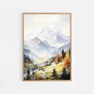 Watercolor Painting Switzerland Travel Print, Swiss Autumn Wall Art, Fall Gift, Switzerland Poster, Housewarming Gift, Swiss Mountains Decor