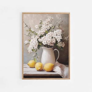 Keuken decor stilleven schilderij fruit muur kunst citroenen schilderij fruit schilderij abstracte muur kunst afdrukbare vintage keuken eetkamer | #933
