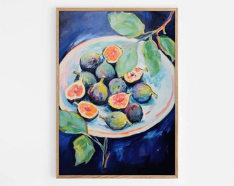 Abstract Fig Print, Aesthetic Neutral Kitchen Art, Food Poster, Fruit Illustration Print, Fruit Market, Digital Download, Printable Wall Art
