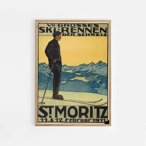 St. Moritz Print, Vintage Ski Print, St. Moritz Print, Ski Poster, Wall Art Print, Switzerland Travel Print, Swiss Mountains Decor Wall Art