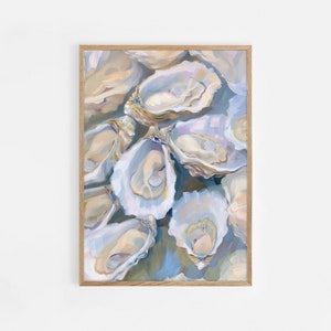 Pastel Oyster Shell Wall Art, Abstract Coastal Beach House Print, Summer Dining Room Kitchen Decor, Digital Download, Oyster Shell Painting