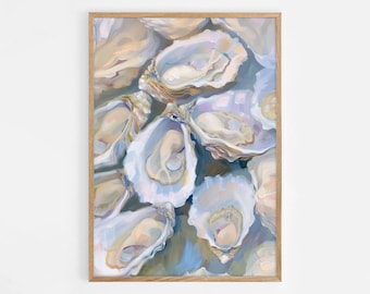 Pastel Oyster Shell Wall Art, Abstract Coastal Beach House Print, Summer Dining Room Kitchen Decor, Digital Download, Oyster Shell Painting