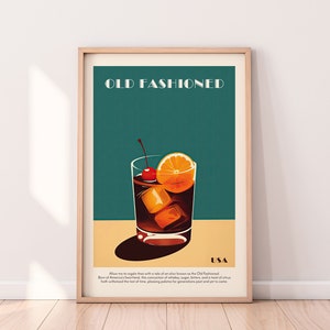 Old Fashioned Print, Cocktail Printable, Old Fashioned Cocktail, Wall Art Print, Kitchen Print, Whiskey Gift, Printable, Fathers Day Gift