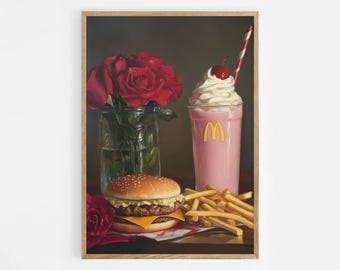 Burger and Fries Still Life, Fast Food Art Print (Digital Download)