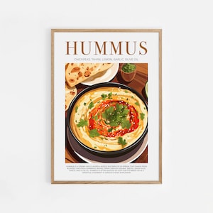 Hummus Print, Houmous Poster, French Retro, Kitchen Decor, Food Art, Mid Century Modern, Eat Sign, Housewarming, Mediterranean Kitchen