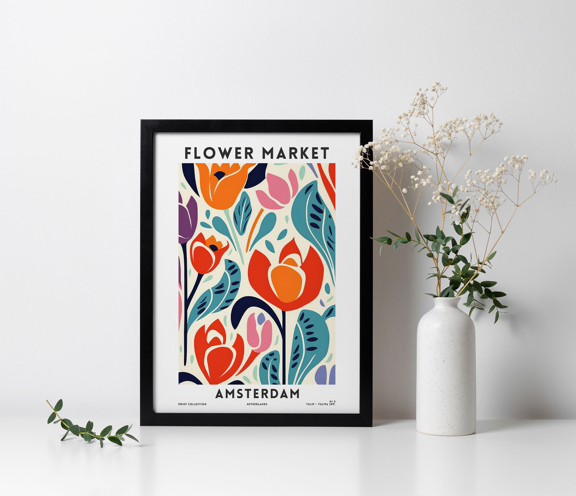 Flower Market Art Print AMSTERDAM Flower Market Poster Colourful Floral ...