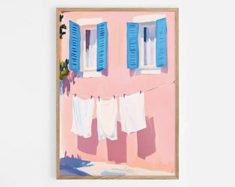 Tvättstugadekor, hängande tvättstugakonsttryck, tvättstugakonst, klädstreck Italien affisch, Italientryck, digital nedladdning | #976