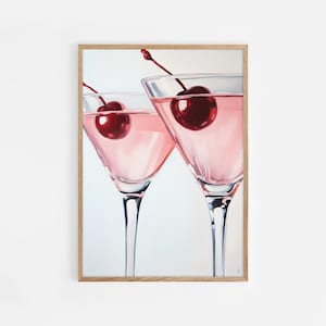 Cherry Martini Art Print, Trendy Bar Cart Decor, Cocktail Wall Art, Feminine Sophisticated, Instant Download, Kitchen Digital Poster | #856