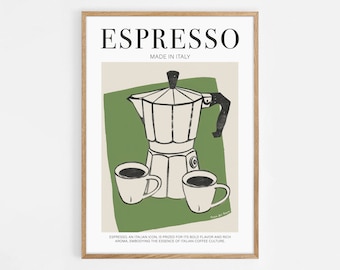 Italian Espresso Art Print, Retro Kitchen Decor (Digital Download)
