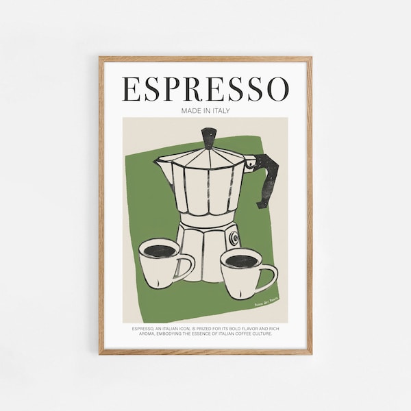 Coffee Poster, Italian Espresso Print, Kitchen Decor, Retro Coffee Art, Vintage Food Art, Food and Drink Poster,