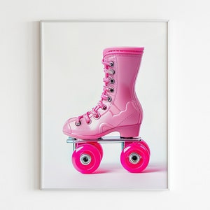 Eclectic Printable Wall Art, Pink Roller Skates, Barbie Pink, Retro Rollerblades Poster Maximalist Poster Barbie Rollerblades Poster