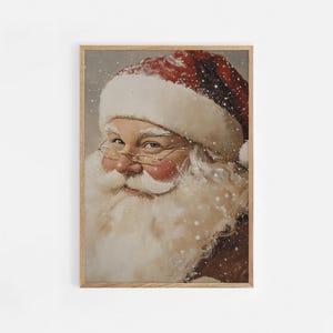 Vintage Santa Claus Painting, Christmas Printable Wall Art, Neutral Rustic Santa Print, Beige Holiday Decor, Winter Print Xmas Decor | 790