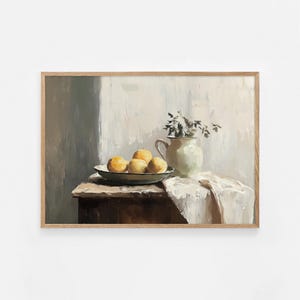 Moody Kitchen Art Print, Vintage Oil Painting, Fruit Still Life, Kitchen Painting, Apple Oil Painting, Printable Country Art | #968