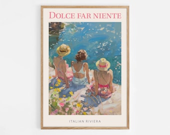Dolce Far Niente, Italian Summer Poster, La dolce vita print, Vintage Poster coquette room decor, Prints Italy, European Summer, Hot Girl