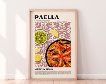 Paellakunstafdruk, paellaposter, paellavoedselkunst, Spaanse keuken, Spaanse voedselkunst, Valencia-poster, Valencia-kunst, Valencia-afdruk