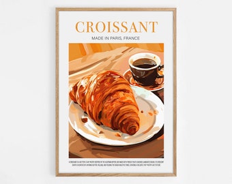 French Croissant Poster, Food print, Bakery Breakfast print, Brunch poster, Breakfast Poster, Kitchen Art, Coffee Wall Art, Kitchen Decor