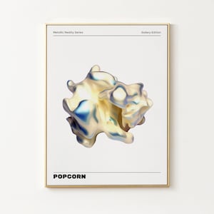 Metallic Popcorn Wall Decor, Vibrant Chrome Holographic Poster, Funky Home Decoration, Playful Illustration Print, Aesthetic Exhibition