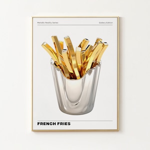 French Fries Print, Retro French Fries Poster, French Fries Kitchen Wall Art, Retro Vintage French Fries, Vibrant Chrome Holographic Poster