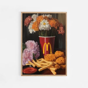 Nuggets and Fries, Fast Food Still Life Oil Painting, Fine Art Print, Breakfast Food Poster, Kitchen Trendy Poster, Printable Art | #813