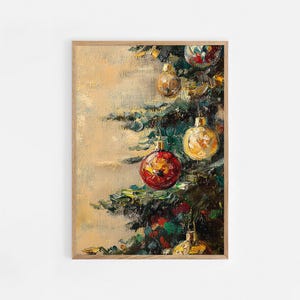 Christmas Tree Print, Christmas Decor Printable Wall Art, Moody Natural Antique Holiday Winter Evergreen Tree Painting | 761