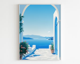 Póster de Grecia, arte mural imprimible de Santorini, impresión artística de Grecia, impresión artística de Santorini, póster imprimible de Grecia, póster de isla griega