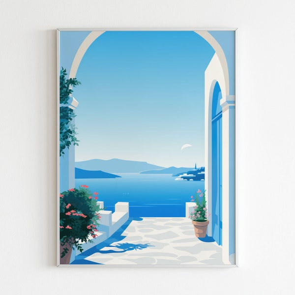 Greece Print Poster, Santorini Wall Art Printable, Greece Wall Art Print, Santorini Art Print, Greece Poster Printable, Greek Island Poster