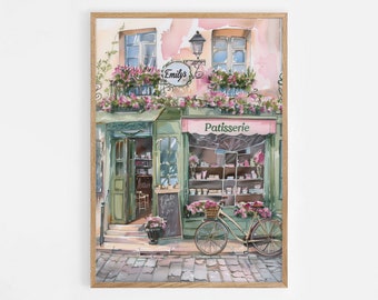 French Bakery Print, Print For Girls Room, Pastel Nursery Decor, Paris Watercolor, French Patisserie Wall Art Travel Theme Gift