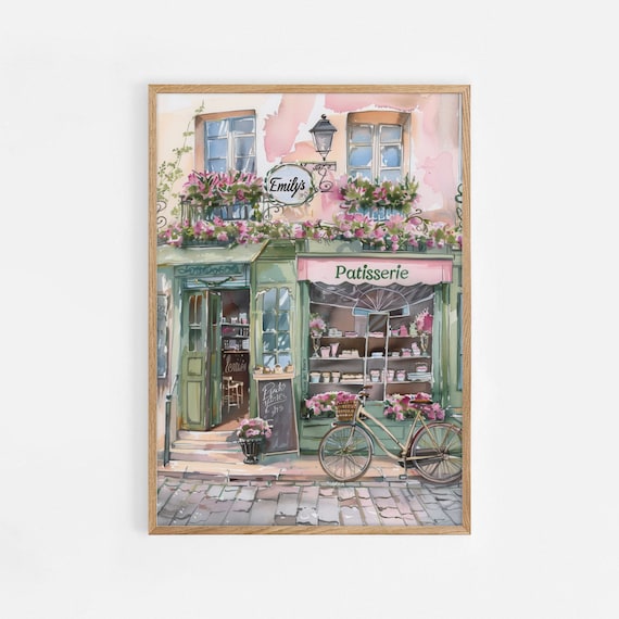 French Bakery Print, Print For Girls Room, Pastel Nursery Decor, Paris Watercolor, French Patisserie Wall Art Travel Theme Gift