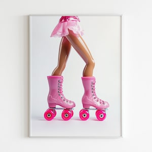 Eclectic Printable Wall Art, Pink Roller Skating, Barbie Pink, Barbiecore | Retro Roller Skaters | Rollerblades Poster Maximalist Poster