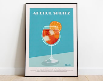 Keuken print, cocktail print, alcohol print, keuken kunst aan de muur, kunst aan de muur print, Aperol Spritz print, cocktail cadeau, keuken kunst, decor van het huis