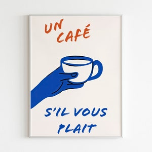 Coffee Wall Art, Un Café, S&#39;il Vous Plaît, Retro Coffee Print, French Printable Art, Typography Art, Home Decor, Cute Kitchen Wall Art