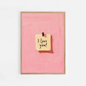 Impression post-it Je t'aime, art mural rétro, message d'amour coquette impression tendance, art mural imprimable rose esthétique manuscrite, imprimable | #927