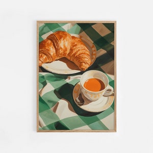 Coffee and Croissant Print, Contemporary Painting, Food and Drink Poster Print, Modern Vibrant Colour Kitchen Decor, Matisse Cafe Art