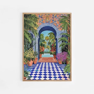 Majorelle Garden Morocco Travel Art Print, Original Colourful Wall Art, Home Decor, Housewarming Gift, Travel Gift, Moroccan Wall Art #886