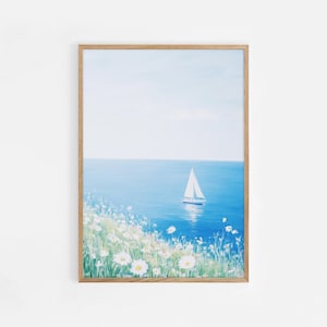 Sailboats Painting, Coastal Wall Art, Coastal Granddaughter Decor, Muted Coastal Printable Wall Art, Seascape Wall PRINTABLE ART | #998