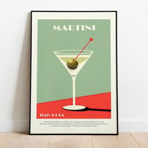 Martini Poster Bar Cart Wall Art Cocktail Print Retro Kitchen Wall Decor Alcohol Prints Modern Printable Kitchen Large Printable Art
