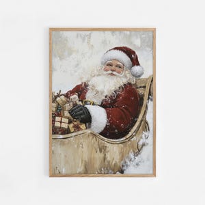 Santa Claus Painting, Christmas Printable Wall Art, Neutral Rustic Santa Print, Beige Holiday Decor, Winter Print, Christmas Painting | 743