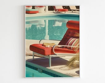 Poolside Chair Digital Print, Wall Poster, Digital Poster Print, Swimming Pool Poster | Art Deco Hotel Painting | Instant Download