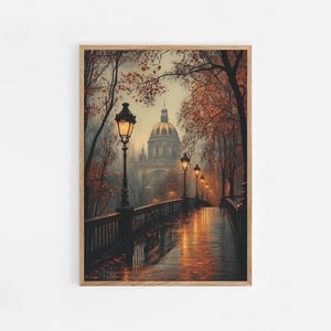 Rainy Autumn Wall Art | Moody Fall Printable Wall Art | Antique Fall City Painting | Vintage Country Farmhouse Print | Rustic Wall | #729