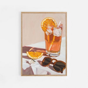 Aperol Spritz Print, Tropikalny plakat podróżniczy, Włochy, Kolorowa sztuka koktajlowa, Prezent alkoholowy, Sztuka ścienna do kuchni, Nowoczesna sztuka barowa, Drink firmowy
