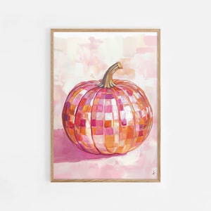 Disco Pumpkin Art Print | Wall Art Poster | Glam Orange Pink Pumpkin | Trendy Maximalist | Fall Kitchen Decor | Digital PRINTABLE | #719