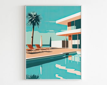Minimalistic Pacific Beach Poster, San Diego Art, Digital Poster Art, California, Tropical Summer Decor, Retro Wall Art, Pool Illustration
