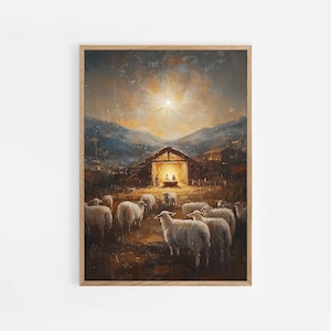 Art mural de Noël crèche, impression peinture à l&#39;huile hiver festif, téléchargement numérique crèche de Noël, décoration de Noël pour la maison | 784