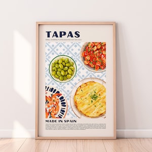 Tapas Art Print, Tapas Poster, Tapas Food Art, Spain Cuisine, Spain Food Art, Kitchen Art Decor, Valencia Art, Valencia Print