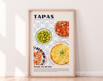 Lámina decorativa con motivos de tapas españolas para la cocina (descarga digital)